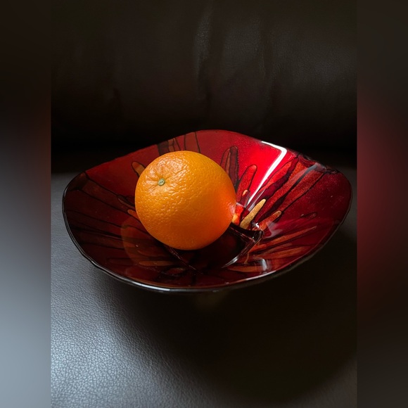 Pier 1 Decorative Glass Bowl Abstract Design in Dark Red and Gold - Picture 9 of 12